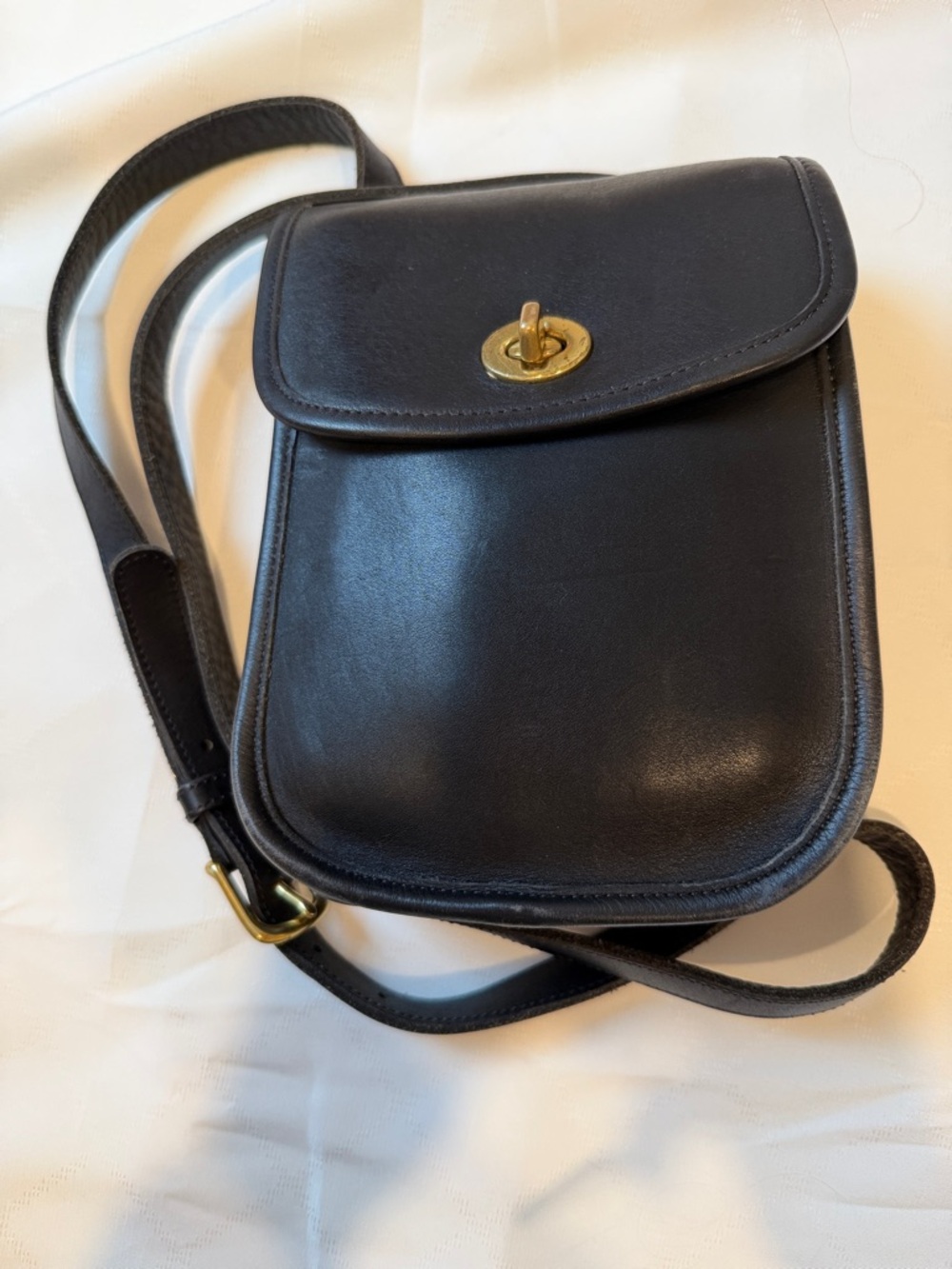 Classic Black Leather Crossbody with Gold Turnlock